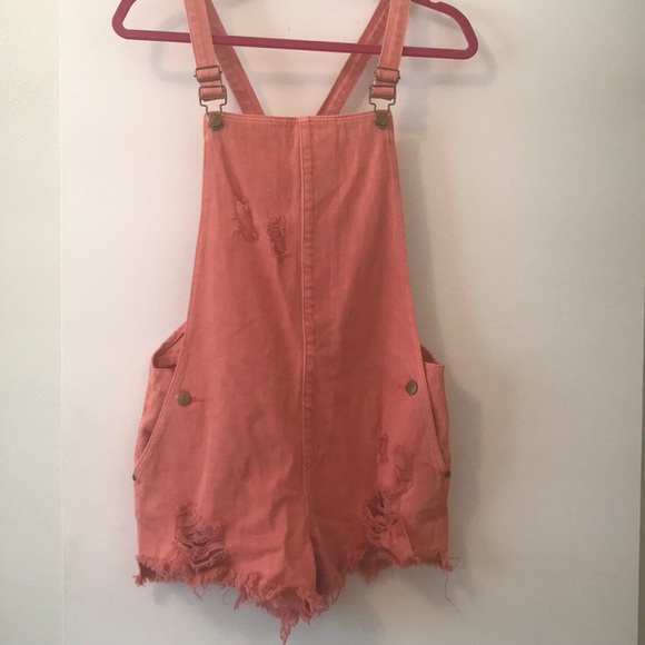 MINKPINK Pants - MinkPink Pink Distressed Short Romper MINKPINK Pants - MinkPink Pink Distressed Short Romper